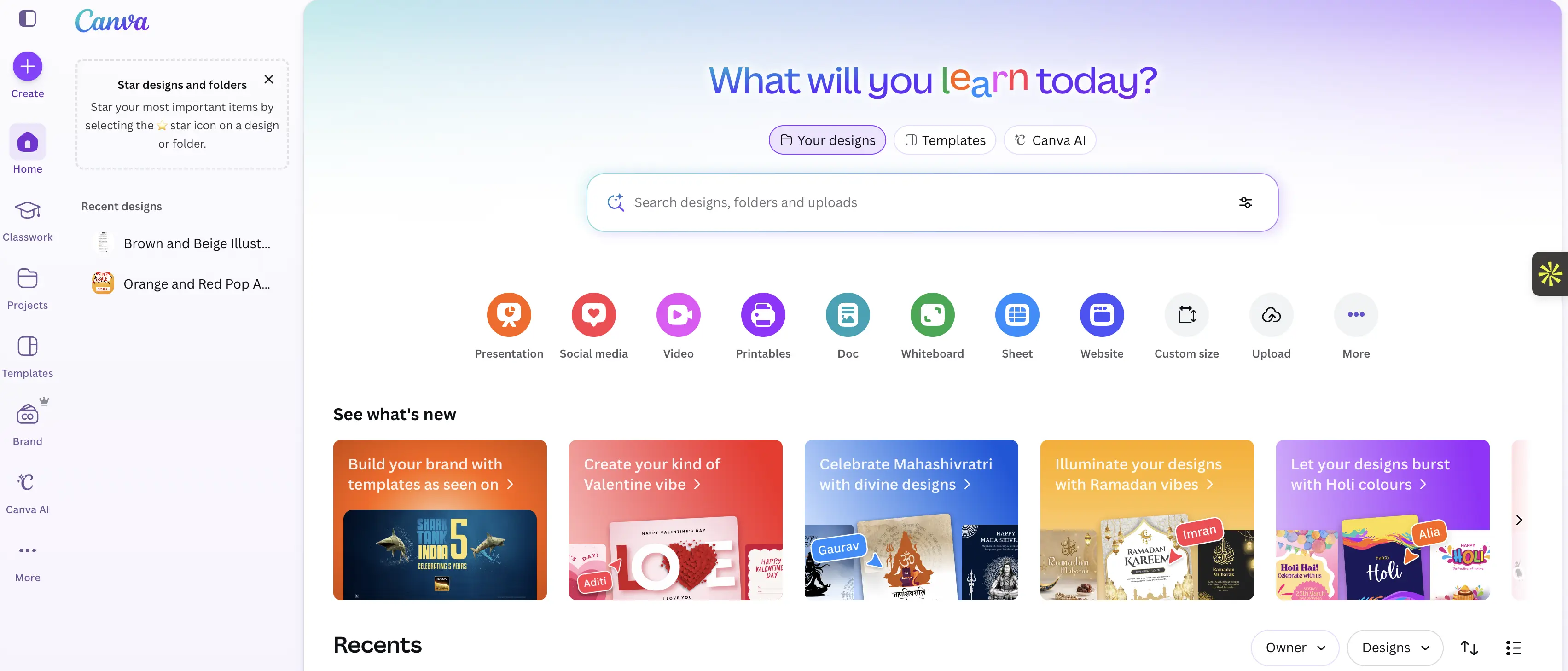 Canva Pro Dashboard Interface